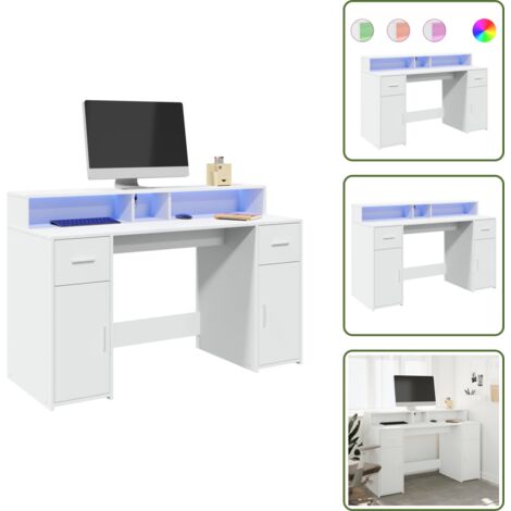 LED-Schreibtisch Weiß 140x55x91 cm Holzwerkstoff - Schreibtisch - Schreibtische - Bürotisch - Arbeitstisch