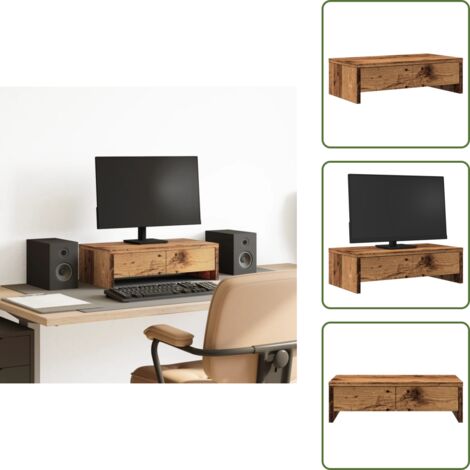 Monitorständer mit Schubladen Altholz-Optik 50x27x15 cm - Monitorständer - Monitor Ständer - Monitorerhöhung - Monitorständer Schreibtisch