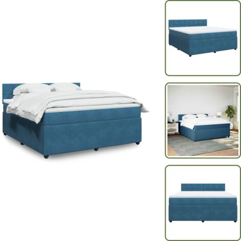 Boxspringbett mit Matratze mit Kopfteil Blau 180 x 200 cm Samt