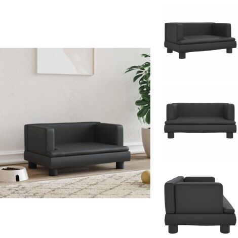 Hundebett Als Sofa – Kunstleder Hundecouch Mit Holzrahmen, Wasserabweisend & Leicht Zu Reinigen, Schwarz