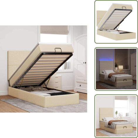 vidaXL Ottomane Bett mit Matratze & LEDs Creme 90x200 cm Stoff