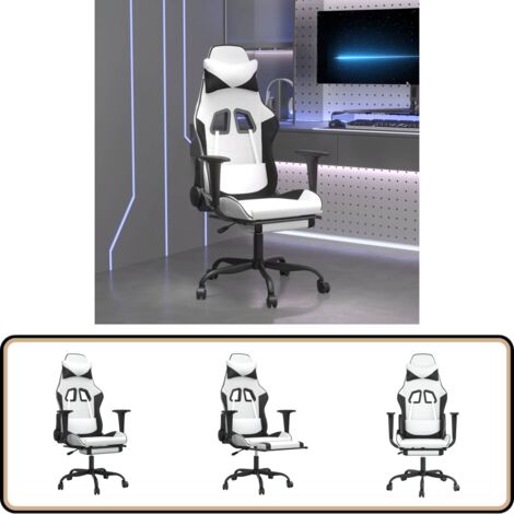 Gaming-Stuhl mit Massage & Fußstütze Weiß & Schwarz Kunstleder - Gaming-Stuhl - Gamer Chair - Bürostuhle - Schreibtischstuhl - Ergonomischer Stuhl (1/5)