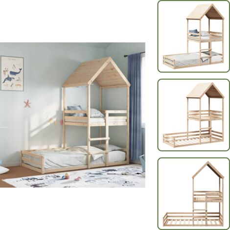 VidaXL Etagenbett Mit Vorhängen - Hochbett Aus Massivholz Für Kinder Ab 6 Jahren, 90x200 Cm