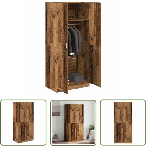 Kleiderschrank Altholz-Optik 80x52x180cm - Mit Schubladen & Kleiderstange