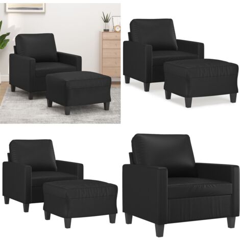 Sessel mit Hocker Schwarz 60 cm Kunstleder - Sofa - Sessel - Lounge Chair - Beistelltisch - Deko Möbel - Home & Living (1/5)