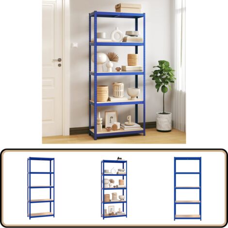 Lagerregal mit 5 Böden Blau Stahl & Holzwerkstoff - Lagerregal ...