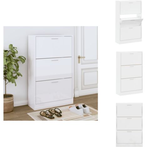 Schuhschrank Hochglanz-Weiß 63x24x103 cm Holzwerkstoff - Schuhschrank - Schrank - Garderobe - Aufbewahrung - Schuhorganisation (1/5)