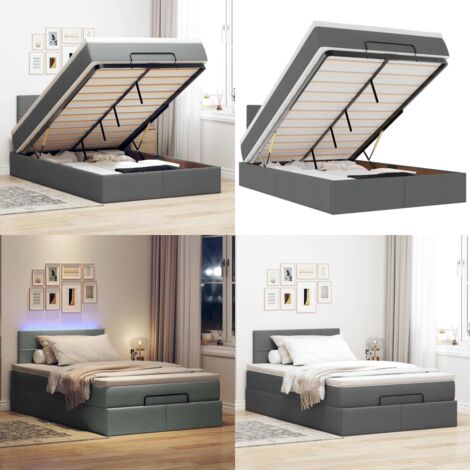 vidaXL Ottomane Bett mit Matratze & LEDs Dunkelgrau 120x190 cm Stoff