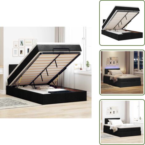 vidaXL Ottomane Bett mit Matratze & LEDs Schwarz 120x190 cm Stoff