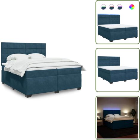 Boxspringbett mit Matratze & LED Dunkelblau 200x200 cm Samt