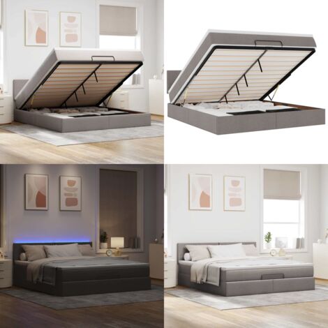 vidaXL Ottomane Bett mit Matratze & LEDs Taupe 180x200 cm Stoff