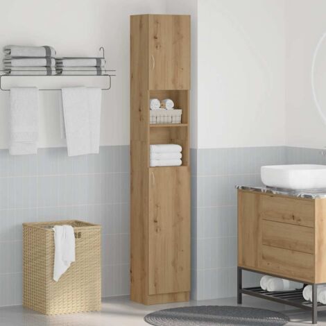 Armadio Da Bagno Alto Bianco 32x25,5x190 Cm - 4 Ante E 2 Ripiani Aperti In Legno Ingegnerizzato