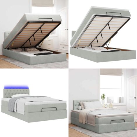 vidaXL Ottomane Bett mit Matratze & LEDs Hellgrau 120x190 cm Samt