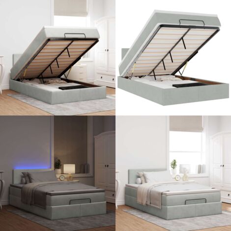 vidaXL Ottomane Bett mit Matratze & LEDs Hellgrau 120x190 cm Samt