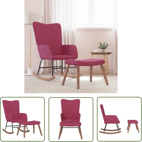 The Living Store Schaukelstuhl mit Hocker Samt Weinrot - Samtsofa - Wohnzimmersessel - Schaukelstuhl - Relaxsessel - Lounge Chair (1/5)