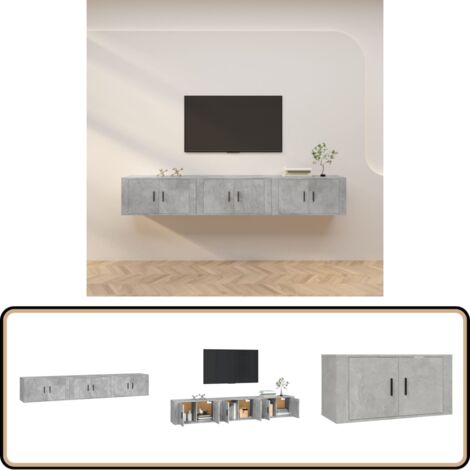 TV-Wandschränke 3 Stk. Betongrau 80x34,5x40 cm - TV-Schrank - Beton Grau - Wandregal - Wohnzimmereinrichtung - Fernsehschrank (1/5)