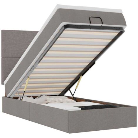 Ottomane Bett mit Matratze & LEDs Dunkelgrau 90x200 cm Stoff