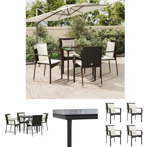 Rattan - vidaXL 5-tlg. Garten-Essgruppe mit Kissen Schwarz Poly Rattan - Gartenmöbel Schwarz (1/5)