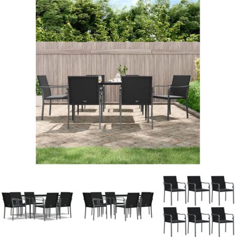 Rattanmöbel - vidaXL 7-tlg. Garten-Essgruppe mit Kissen Poly Rattan und Stahl - Stahlmöbel (1/5)