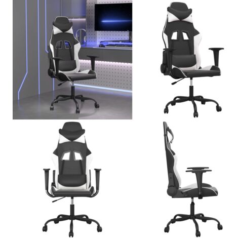 Gaming-Stuhl mit Massagefunktion Schwarz und Weiß Kunstleder - Massagestuhl - Gamingstuhl mit Massage (1/5)