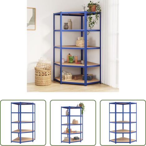 Stauraum - Eckregal mit 5 Böden Blau Stahl & Holzwerkstoff (1/5)