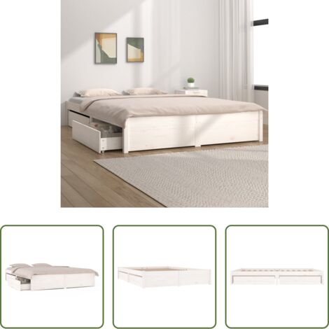 vidaXL Kiefernholz Bett - Bett mit Schubladen Weiß 150x200 cm