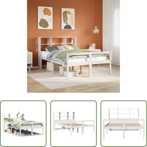 vidaXL Bett mit Regal - Massivholzbett mit Regal ohne Matratze Weiß 140x190 cm Kiefer (1/5)