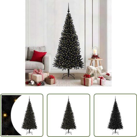 vidaXL PVC-Weihnachtsbaum - Weihnachtsbaum mit 300 LEDs mit Ständer Schwarz 180 cm PVC (1/5)