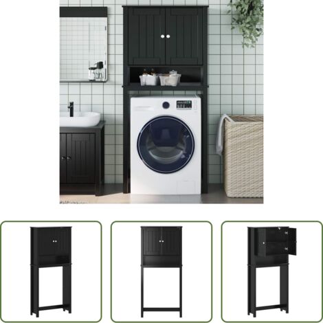 vidaXL Holzschrank - Waschmaschinenschrank BERG Schwarz 76x27x164,5 cm Massivholz (1/5)