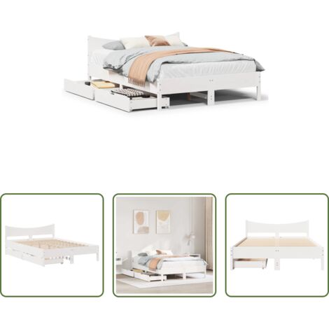vidaXL Schubladenbett - Massivholzbett mit Schubladen Weiß 140x200 cm ...