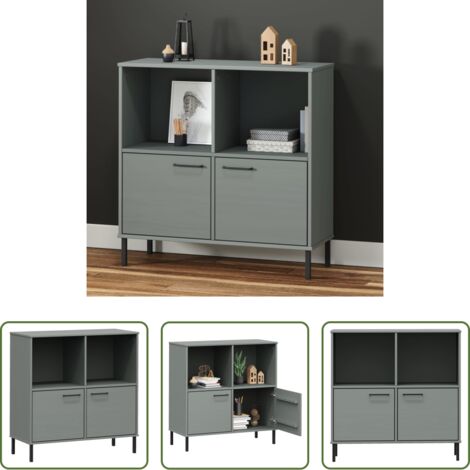 vidaXL Bücherregal mit Metallbeinen - Bücherregal OSLO mit Metallbeinen Grau 90x35x90,5 cm Massivholz (1/5)