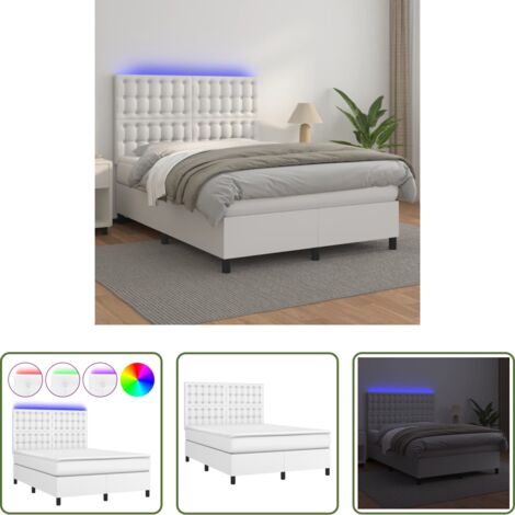Kunstlederbett - Boxspringbett mit Matratze & LED Weiß 140x200 cm Kunstleder (1/5)