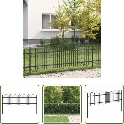 Gartenzaun -  Spitzenbogenzaun Schwarz 200 x 130 cm Pulverbeschichteter Stahl