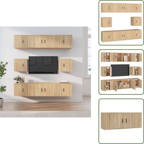 The Living Store 8-tlg. TV-Schrank-Set Sonoma-Eiche Holzwerkstoff - TV-Schrank-Set