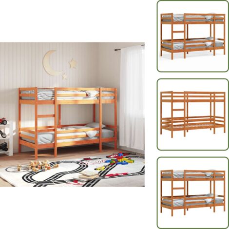 Kiefer Etagenbett - vidaXL Etagenbett Wachsbraun 90x200 cm Massivholz Kiefer - Hochbett mit Leiter (1/5)