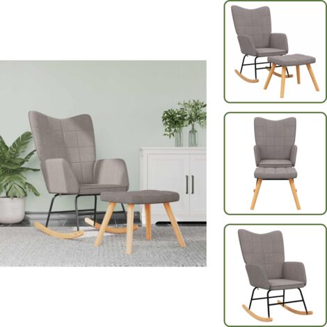 The Living Store Schaukelstuhl mit Hocker Stoff Taupe - Hocker (1/5)