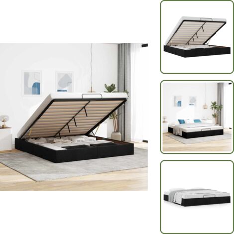 The Living Store Ottoman-Bett ohne Matratze Schwarz 160x200 cm Stoff - Stauraum unter Bett