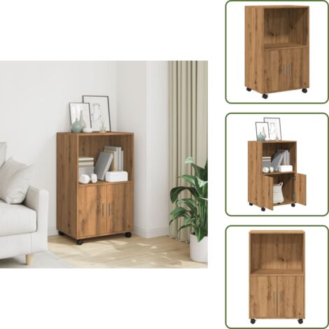 The Living Store Rollschrank Artisan-Eiche 55x40x91 cm Holzwerkstoff - Holzregal (1/5)