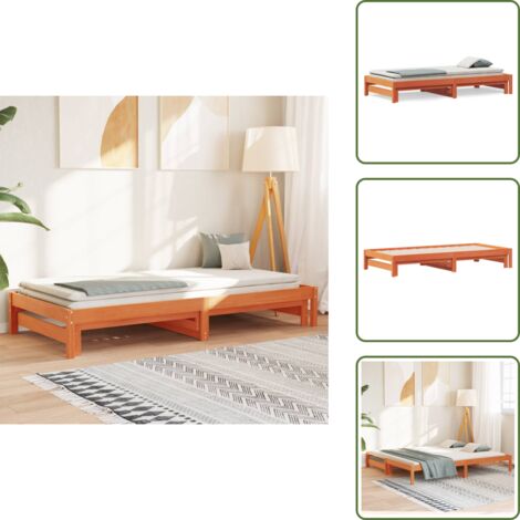 The Living Store Tagesbett Ausziehbar Wachsbraun 80x200 cm Massivholz Kiefer - Holzbett