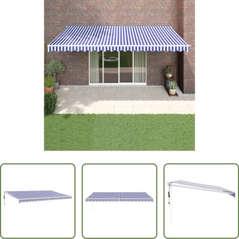 Terrassenmarkise - Elektrische Markise mit Kurbel Blau und Weiß 5x3 m (1/5)
