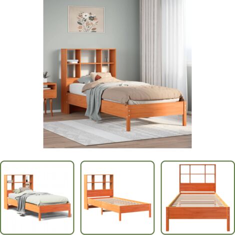Holzbett - Massivholzbett mit Regal ohne Matratze Wachsbraun 100x200 cm (1/5)