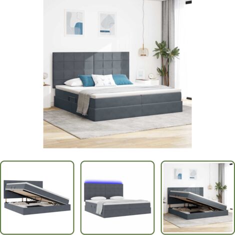 LED-Bett - Bett mit Stauraum und LED mit LED Dunkelgrau 200 x 200 cm Samt