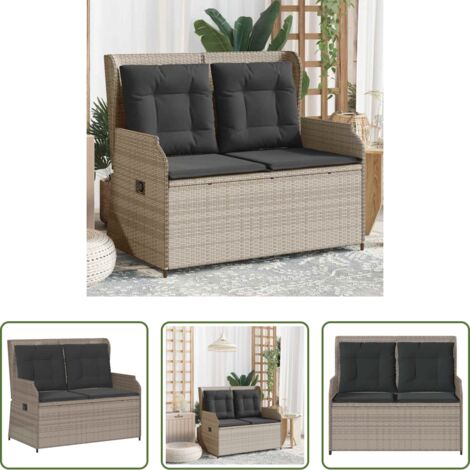 Relaxbank - Gartenbank Verstellbar mit Kissen Hellgrau Poly Rattan (1/5)