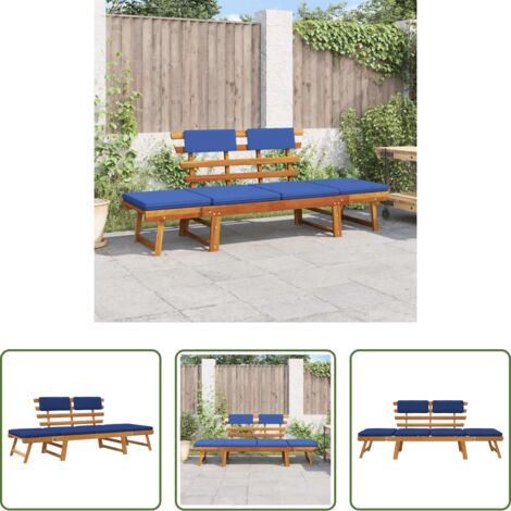 vidaXL Holzbank - Gartenbank mit Auflagen 2-in-1 190 cm Massivholz Akazie (1/5)