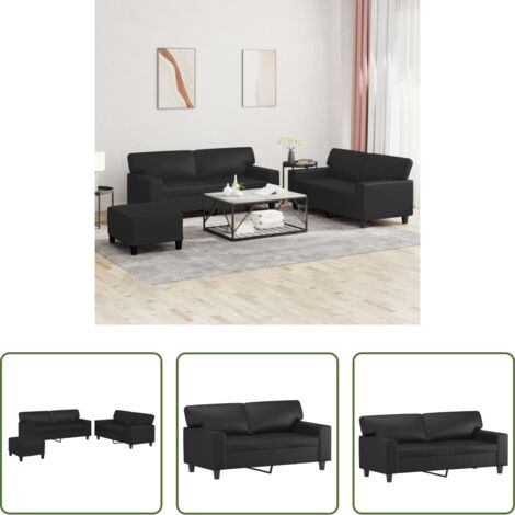 vidaXL Fußhocker -  3-tlg. Sofagarnitur Schwarz Kunstleder