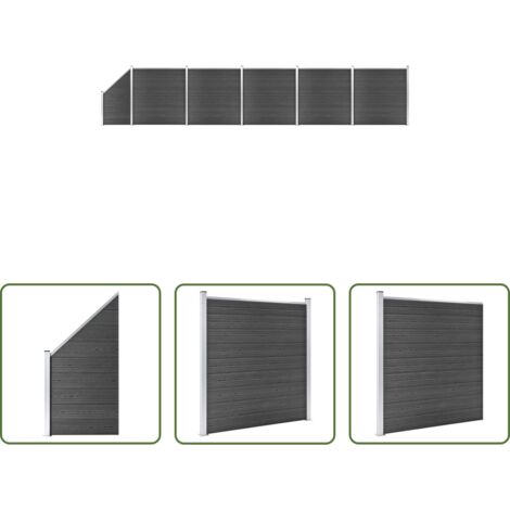 vidaXL Holz Kunststoff Zaun -  Zaunelement Set WPC 965x(105-186) cm Schwarz