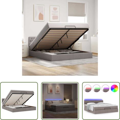 vidaXL LED-Beleuchtung - Ottomane Bett mit Matratze & LEDs Taupe ...