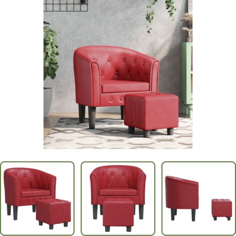 Fußhocker - Clubsessel mit Fußhocker Weinrot Kunstleder (1/5)