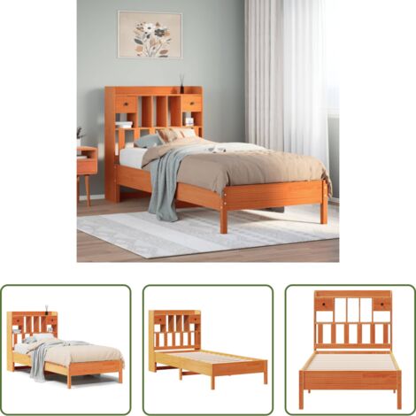 vidaXL Bett mit Regal - Massivholzbett mit Regal ohne Matratze Wachsbraun 75x190 cm (1/5)