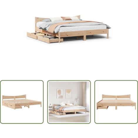 vidaXL Schubladenbett - Massivholzbett mit Schubladen 200x200 cm Kiefer